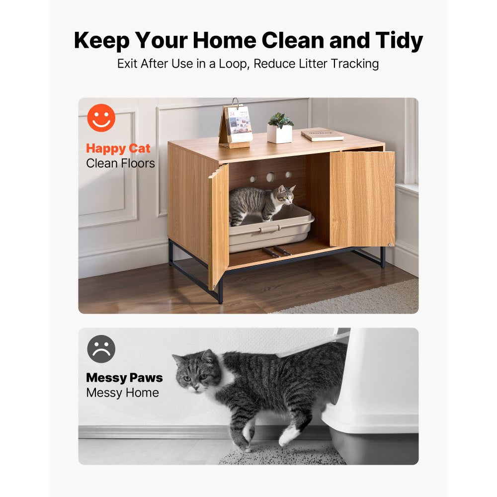 VEVOR Cat Litter Box Enclosure Furniture, 31.5 in Hidden Litter Box Cabinet with Scratch Pad & Storage, Waterproof Cat Washroom End Table Cat House, Fit Most of Litterbox, for Bedroom Living Room