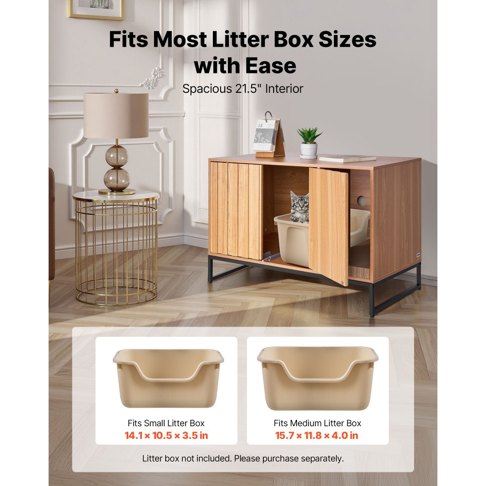 VEVOR Cat Litter Box Enclosure Furniture, 31.5 in Hidden Litter Box Cabinet with Scratch Pad & Storage, Waterproof Cat Washroom End Table Cat House, Fit Most of Litterbox, for Bedroom Living Room