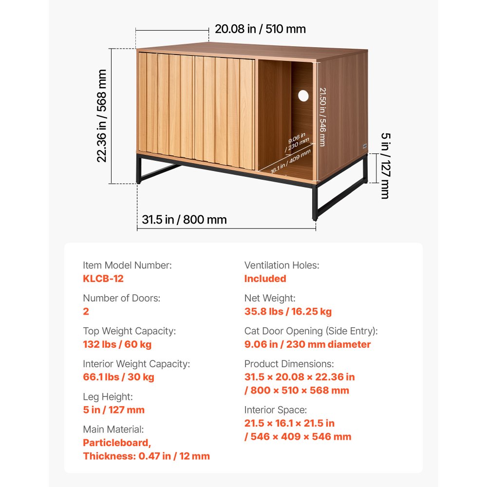 VEVOR Cat Litter Box Enclosure Furniture, 31.5 in Hidden Litter Box Cabinet with Scratch Pad & Storage, Waterproof Cat Washroom End Table Cat House, Fit Most of Litterbox, for Bedroom Living Room