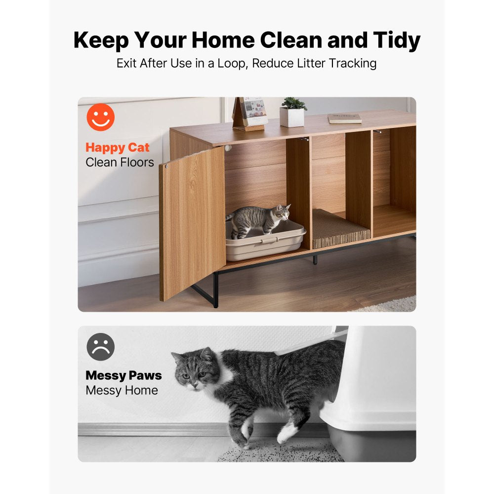 VEVOR Cat Litter Box Enclosure Furniture, 47.2 in Hidden Litter Box Cabinet with Scratch Pad & Storage, Waterproof Cat Washroom End Table Cat House, Fit Most of Litterbox, for Bedroom Living Room