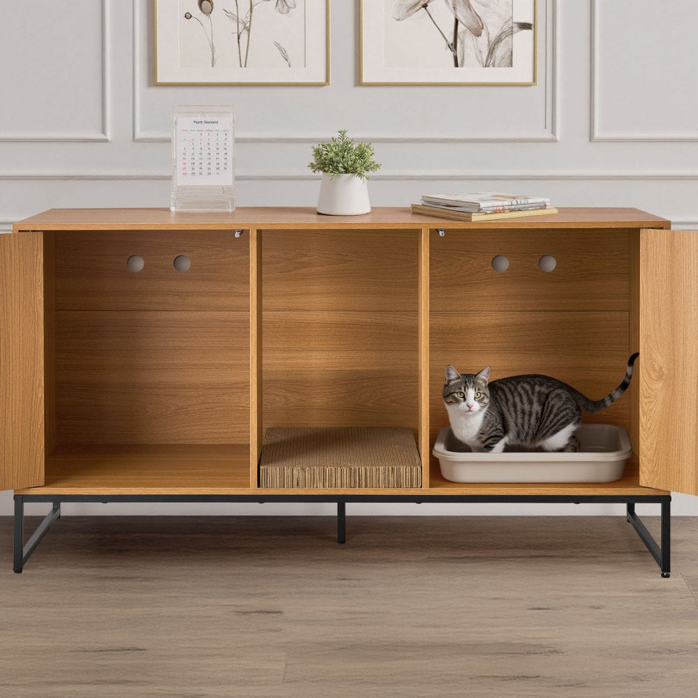 VEVOR Cat Litter Box Enclosure Furniture, 47.2 in Hidden Litter Box Cabinet with Scratch Pad & Storage, Waterproof Cat Washroom End Table Cat House, Fit Most of Litterbox, for Bedroom Living Room