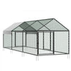 VEVOR Metal Chicken Coop for 6-8 Chickens, 3.3 x 9.8 x 3.3 ft, Small Chicken Cage with Waterproof Cover & 3 Doors, Spire Roof Poultry Run Compatible with Wooden Coops, for Rabbit Hen Goose Duck