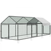 VEVOR Metal Chicken Coop for 6-8 Chickens, 3.3 x 9.8 x 3.3 ft, Small Chicken Cage with Waterproof Cover & 3 Doors, Spire Roof Poultry Run Compatible with Wooden Coops, for Rabbit Hen Goose Duck
