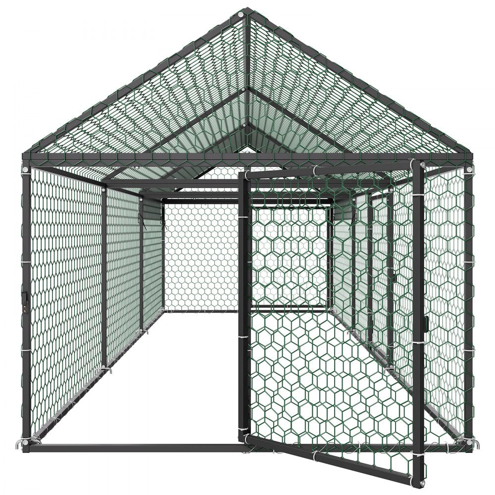 VEVOR Metal Chicken Coop for 6-8 Chickens 3.3x9.8x3.3 ft Small Chicken Cage, Spire Roof Poultry Run with Waterproof Cover & 3 Doors, Compatible with Wooden Coops, for Rabbit Hen Goose Duck, Backyard