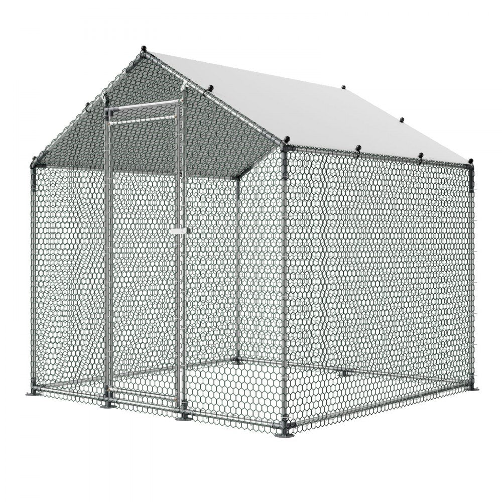 VEVOR Metal Chicken Coop, 6.56x6.56x6.56ft Large Walk-in Chicken Runs with Cover, Spire Roof Hen House Enclosure with Security Lock, Outdoor Duck Rabbit Cage Poultry Pen for Backyard, Farm, Yard