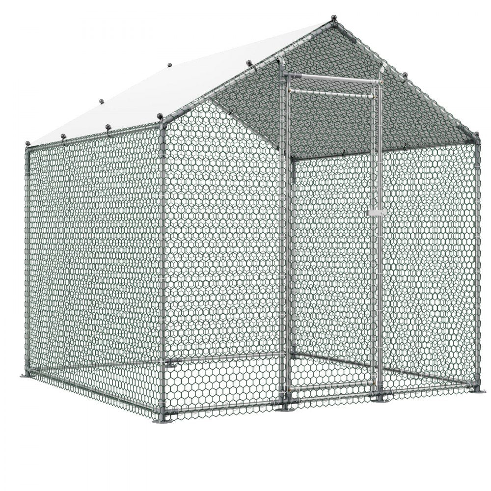 VEVOR Metal Chicken Coop, 6.56x6.56x6.56ft Large Walk-in Chicken Runs with Cover, Spire Roof Hen House Enclosure with Security Lock, Outdoor Duck Rabbit Cage Poultry Pen for Backyard, Farm, Yard