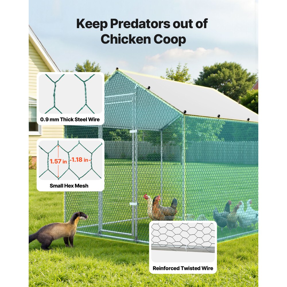 VEVOR Large Metal Chicken Coop 6.6x6.6x6.6 ft Walk-in Chicken Run House, Spire Roof Hen House Enclosure with Cover and Security Lock, Outdoor Duck Rabbit Cage Poultry Pen for Backyard, Farm, Yard