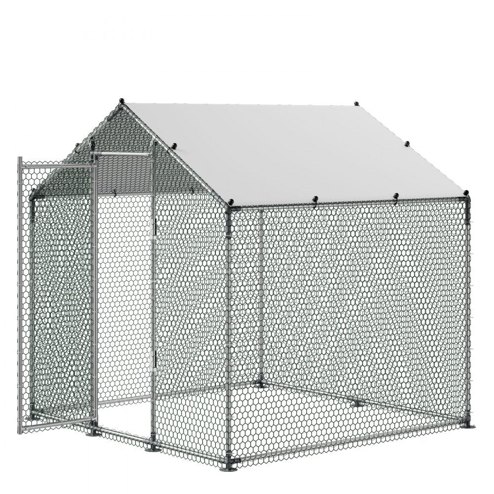 VEVOR Large Metal Chicken Coop 6.6x6.6x6.6 ft Walk-in Chicken Run House, Spire Roof Hen House Enclosure with Cover and Security Lock, Outdoor Duck Rabbit Cage Poultry Pen for Backyard, Farm, Yard