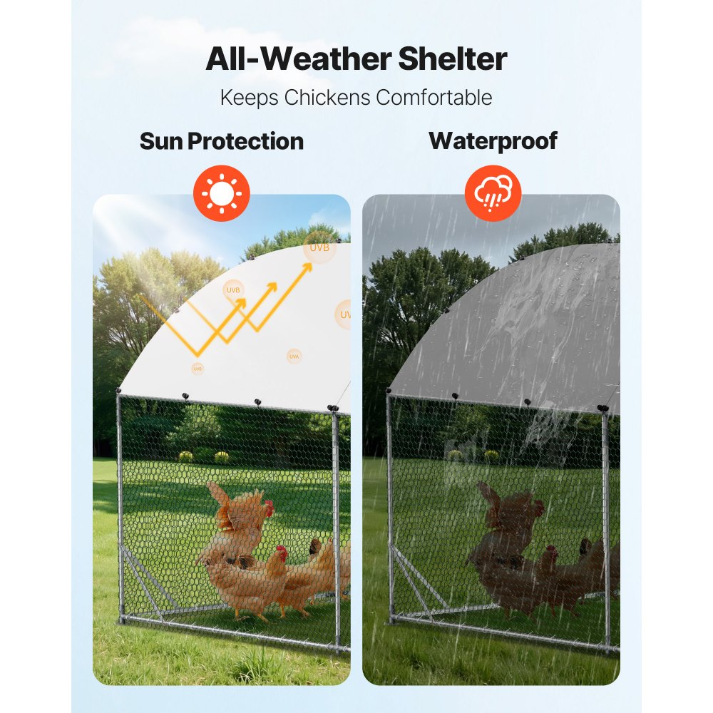 VEVOR Large Metal Chicken Coop, 9 x 25 x 6.6 ft, Walk-in Chicken Run House with Waterproof Cover & Sturdy Frame, Dome Roof Poultry Cage Duck Pen for Rabbit Hen Goose Duck Outdoor Backyard Farm Use