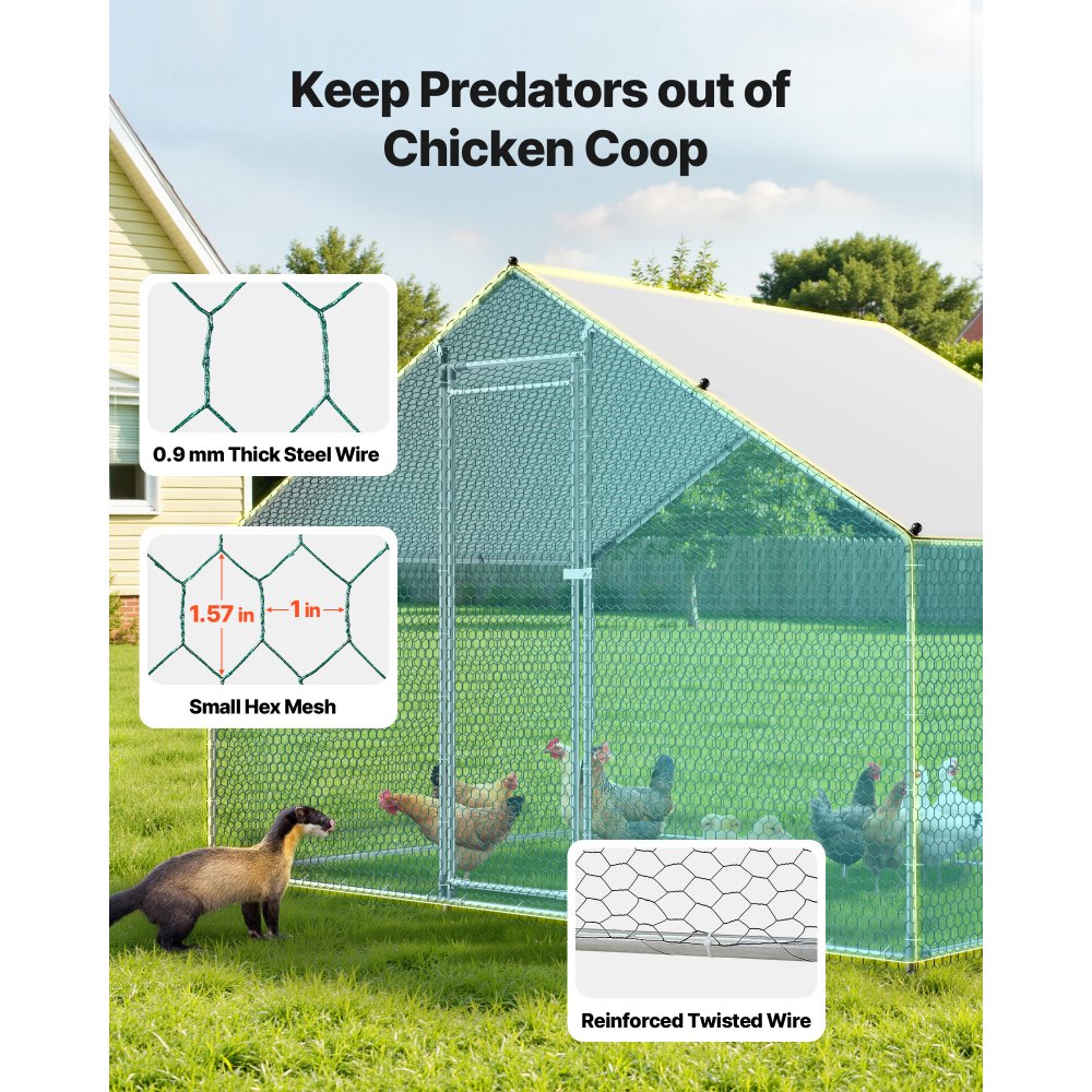 VEVOR Large Metal Chicken Coop, 9.8 x 6.6 x 6.6 ft, Walk-in Chicken Runs with Waterproof Cover, Spire Roof Hen House Enclosure with Lock, Outdoor Duck Rabbit Cage Poultry Pen for Backyard, Farm, Yard