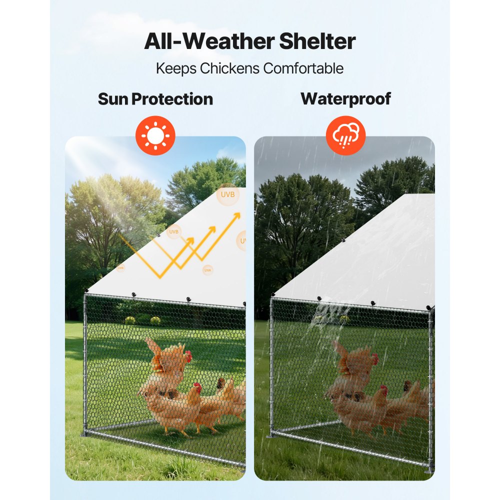 VEVOR Large Metal Chicken Coop, 9.8 x 6.6 x 6.6 ft, Walk-in Chicken Runs with Waterproof Cover, Spire Roof Hen House Enclosure with Lock, Outdoor Duck Rabbit Cage Poultry Pen for Backyard, Farm, Yard