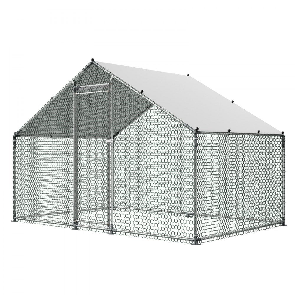 VEVOR Large Metal Chicken Coop, 9.8 x 6.6 x 6.6 ft, Walk-in Chicken Runs with Waterproof Cover, Spire Roof Hen House Enclosure with Lock, Outdoor Duck Rabbit Cage Poultry Pen for Backyard, Farm, Yard