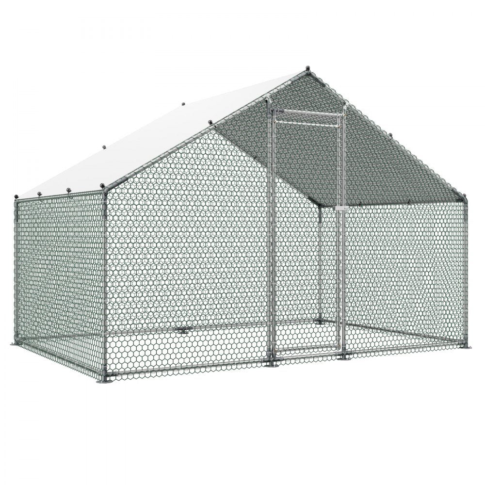 VEVOR Large Metal Chicken Coop, 9.8 x 6.6 x 6.6 ft, Walk-in Chicken Runs with Waterproof Cover, Spire Roof Hen House Enclosure with Lock, Outdoor Duck Rabbit Cage Poultry Pen for Backyard, Farm, Yard