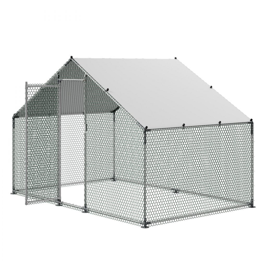 VEVOR Large Metal Chicken Coop, 9.8 x 6.6 x 6.6 ft, Walk-in Chicken Runs with Waterproof Cover, Spire Roof Hen House Enclosure with Lock, Outdoor Duck Rabbit Cage Poultry Pen for Backyard, Farm, Yard