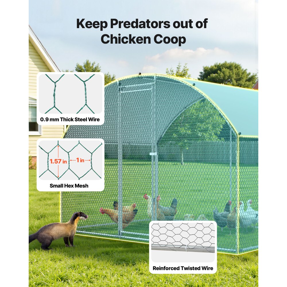 VEVOR Metal Chicken Coop, 9.8x6.5x6.5ft Large Walk-in Chicken Runs with Cover, Doom Roof Hen House Enclosure with Security Lock, Outdoor Duck Rabbit Cage Poultry Pen for Backyard, Farm, Yard