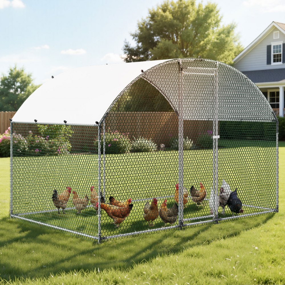 VEVOR Metal Chicken Coop, 9.8x6.5x6.5ft Large Walk-in Chicken Runs with Cover, Doom Roof Hen House Enclosure with Security Lock, Outdoor Duck Rabbit Cage Poultry Pen for Backyard, Farm, Yard