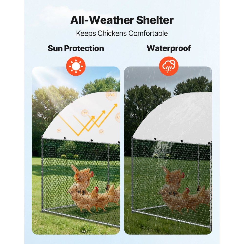 VEVOR Large Metal Chicken Coop 9.8x6.6x6.6 ft Walk-in Chicken Run House, Doom Roof Hen House Enclosure with Cover and Security Lock, Outdoor Duck Rabbit Cage Poultry Pen for Backyard, Farm, Yard Use