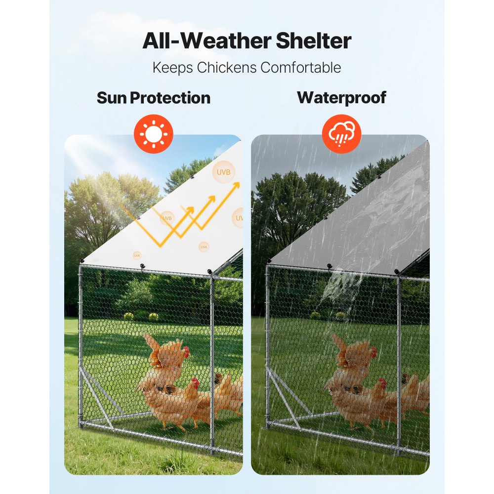 VEVOR Large Metal Chicken Coop, 9.8 x 9.8 x 6.6 ft, Walk-in Chicken Run House with Waterproof Cover & Sturdy Frame, Spire Roof Poultry Cage Duck Pen for Rabbit Hen Goose Outdoor Backyard Farm Use