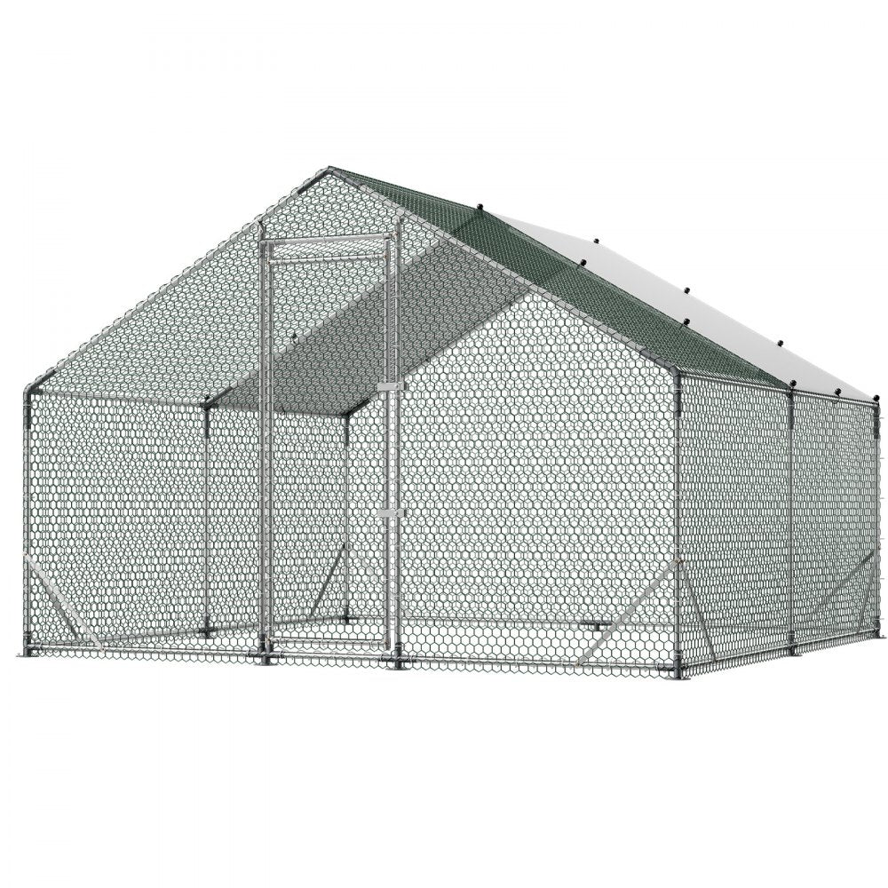 VEVOR Large Metal Chicken Coop, 9.8 x 9.8 x 6.6 ft, Walk-in Chicken Run House with Waterproof Cover & Sturdy Frame, Spire Roof Poultry Cage Duck Pen for Rabbit Hen Goose Outdoor Backyard Farm Use
