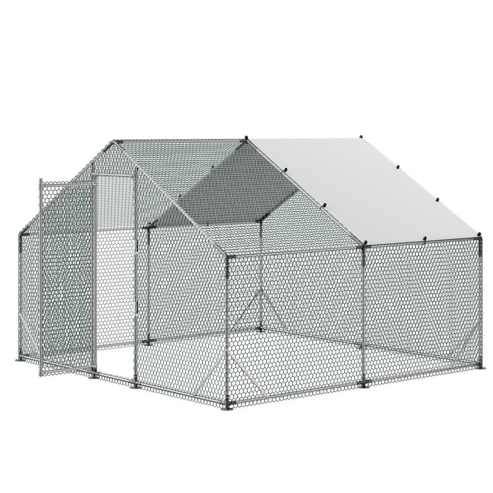 VEVOR Large Metal Chicken Coop, 9.8 x 9.8 x 6.6 ft, Walk-in Chicken Run House with Waterproof Cover & Sturdy Frame, Spire Roof Poultry Cage Duck Pen for Rabbit Hen Goose Outdoor Backyard Farm Use