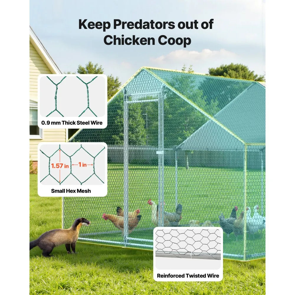 VEVOR Large Metal Chicken Coop, 9.8 x 13.1 x 6.6 ft, Walk-in Chicken Runs with Waterproof Cover, Spire Roof Hen House Enclosure with Lock, Outdoor Duck Rabbit Cage Poultry Pen for Backyard, Farm, Yard
