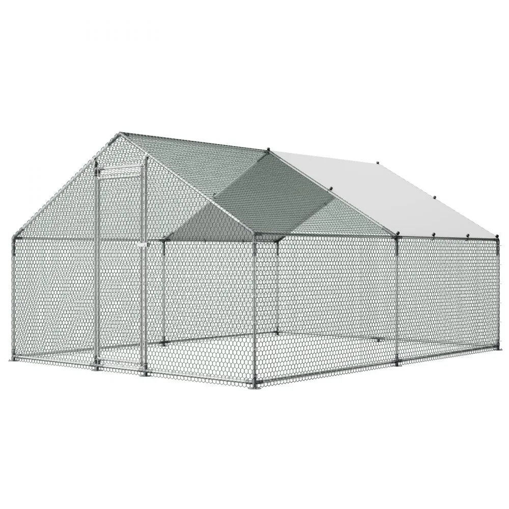 VEVOR Large Metal Chicken Coop, 9.8 x 13.1 x 6.6 ft, Walk-in Chicken Runs with Waterproof Cover, Spire Roof Hen House Enclosure with Lock, Outdoor Duck Rabbit Cage Poultry Pen for Backyard, Farm, Yard