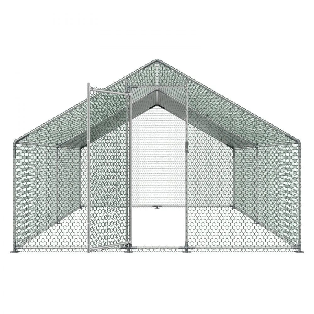 VEVOR Large Metal Chicken Coop, 9.8 x 13.1 x 6.6 ft, Walk-in Chicken Runs with Waterproof Cover, Spire Roof Hen House Enclosure with Lock, Outdoor Duck Rabbit Cage Poultry Pen for Backyard, Farm, Yard