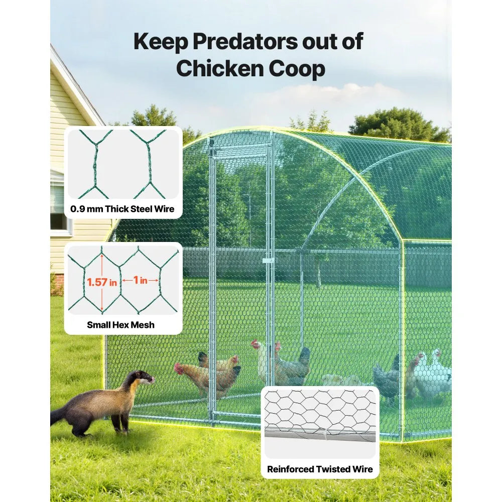 VEVOR Large Metal Chicken Coop, 9.8 x 19.7 x 6.6 ft, Walk-in Chicken Runs with Waterproof Cover, Dome Roof Hen House Enclosure with Lock, Outdoor Duck Rabbit Cage Poultry Pen for Backyard, Farm, Yard