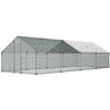 VEVOR Large Metal Chicken Coop, 9.8 x 26.2 x 6.6 ft, Walk-in Chicken Runs with Waterproof Cover, Spire Roof Hen House Enclosure with Lock, Outdoor Duck Rabbit Cage Poultry Pen for Backyard, Farm, Yard