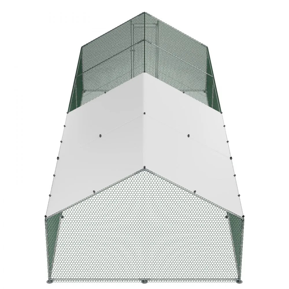 VEVOR Large Metal Chicken Coop, 9.8 x 26.2 x 6.6 ft, Walk-in Chicken Runs with Waterproof Cover, Spire Roof Hen House Enclosure with Lock, Outdoor Duck Rabbit Cage Poultry Pen for Backyard, Farm, Yard