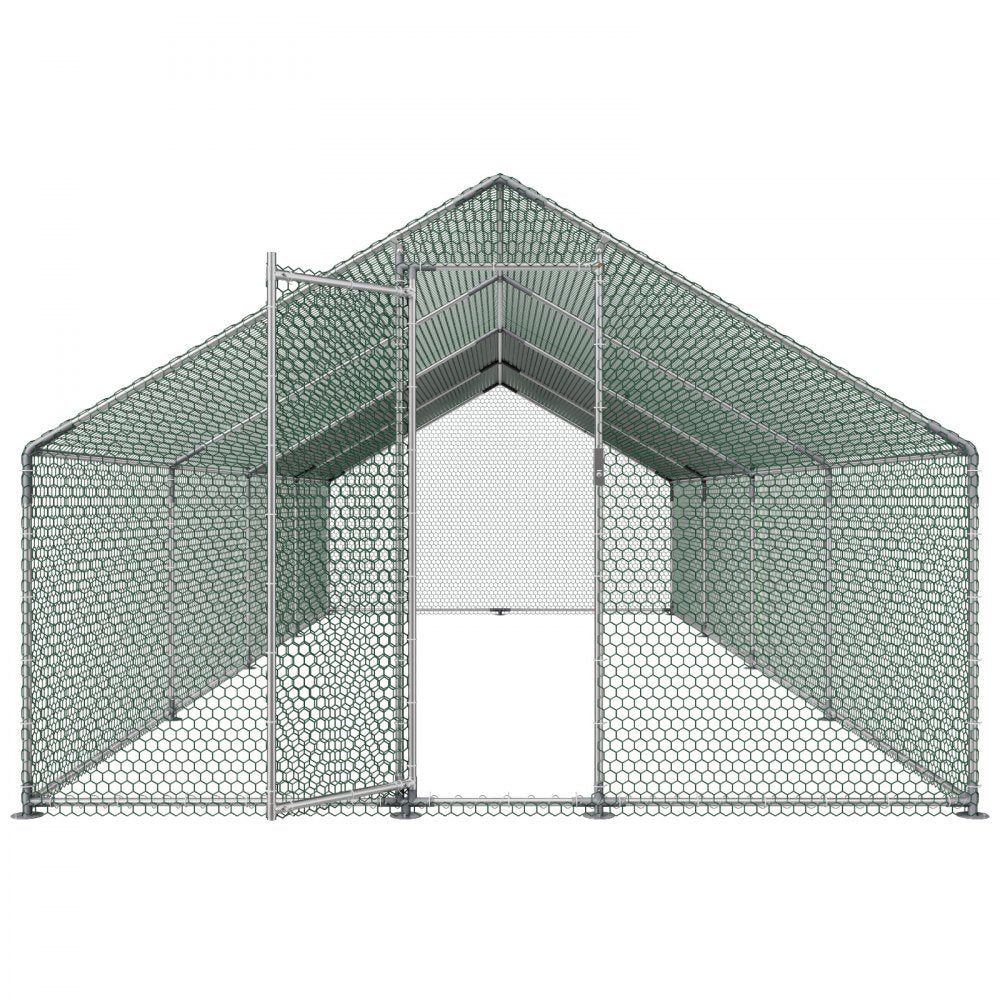 VEVOR Large Metal Chicken Coop, 9.8 x 26.2 x 6.6 ft, Walk-in Chicken Runs with Waterproof Cover, Spire Roof Hen House Enclosure with Lock, Outdoor Duck Rabbit Cage Poultry Pen for Backyard, Farm, Yard