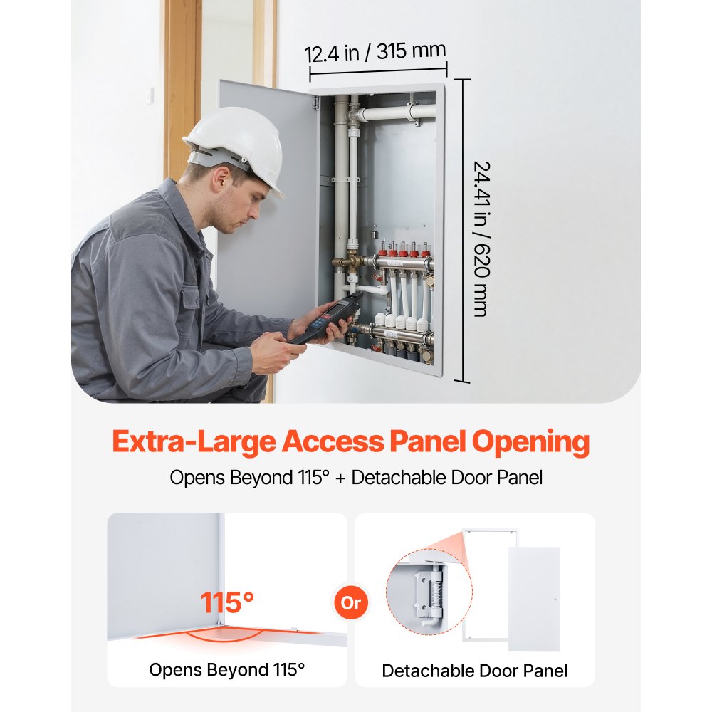 VEVOR Access Panel for Drywall, 25.3 x 13.3 in Galvanized Steel Access Door, Easy Install Hinged Service Panel with Screwdriver Latch, for Ceiling Plumbing Electrical, 12.4 x 24.4 in Cutout Size White