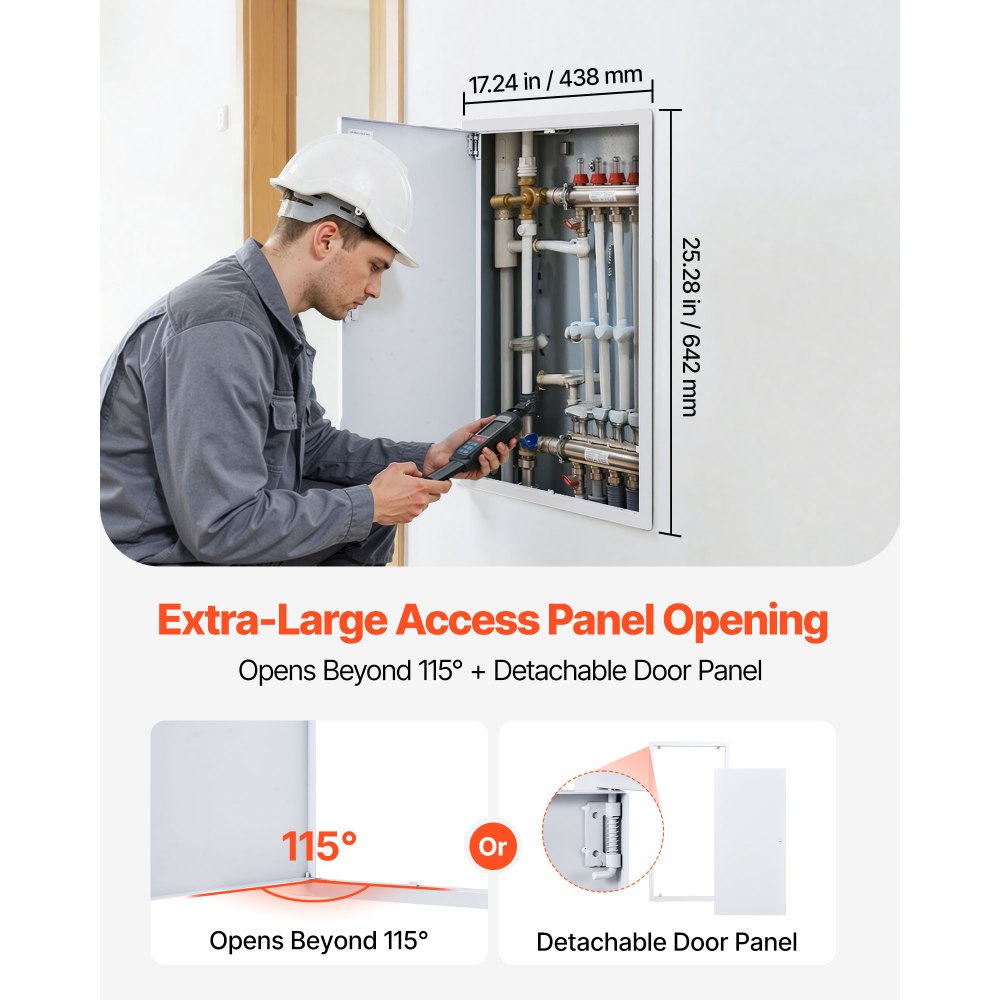 VEVOR Access Panel for Drywall, 25.3 x 17.2 in Galvanized Steel Access Door, Easy Install Hinged Service Panel with Screwdriver Latch, for Ceiling Plumbing Electrical, 16.4 x 24.4 in Cutout Size White