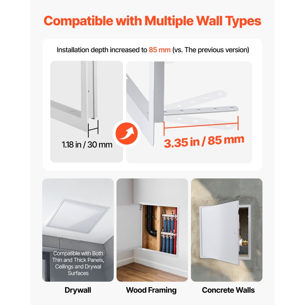VEVOR Access Panel for Drywall, 19.2 x 19.2 in Galvanized Steel Access Door, Easy Install Hinged Service Panel with Screwdriver Latch, for Ceiling Plumbing Electrical, 18.4 x 18.4 in Cutout Size White