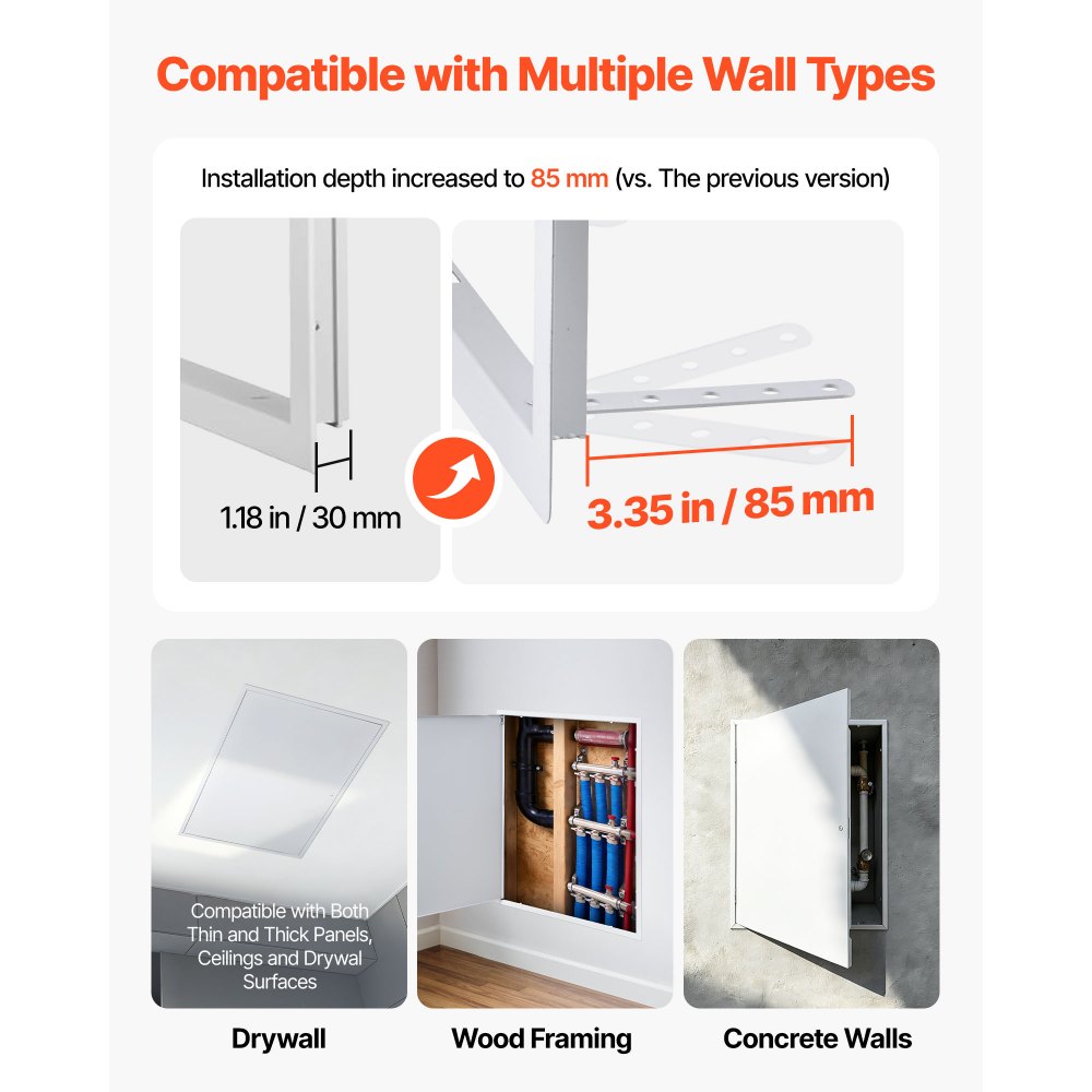 VEVOR Access Panel for Drywall, 33.2 x 25.2 in Galvanized Steel Access Door, Easy Install Hinged Service Panel with Screwdriver Latch, for Ceiling Plumbing Electrical, 24.4 x 32.4 in Cutout Size White