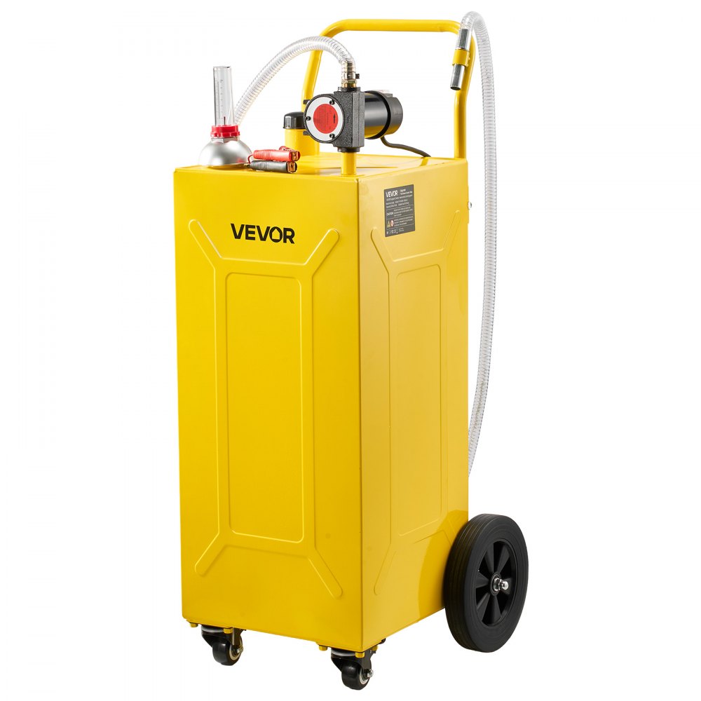 VEVOR 30 Gallon Diesel Caddy, Carbon Steel, Portable Diesel Transfer Storage Tank with Electric Pump, 4 Rolling Wheels, Transfer Can Container, for Tractors, Forklifts, Loaders, Farm Equipment, Yellow