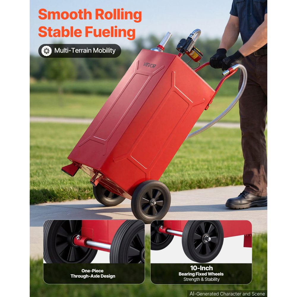 VEVOR 30 Gallon Fuel Gas Caddy, Carbon Steel, Portable Fuel Transfer Storage Tank with Electric Pump & 2 Wheels, Gasoline Diesel Can Container, for Cars, Lawn Mowers, ATVs, Boats, Motorcycles, Red