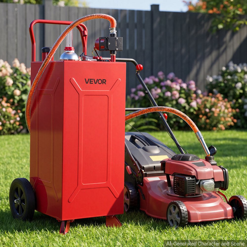 VEVOR 30 Gallon Fuel Gas Caddy, Carbon Steel, Portable Fuel Transfer Storage Tank with Electric Pump & 2 Wheels, Gasoline Diesel Can Container, for Cars, Lawn Mowers, ATVs, Boats, Motorcycles, Red