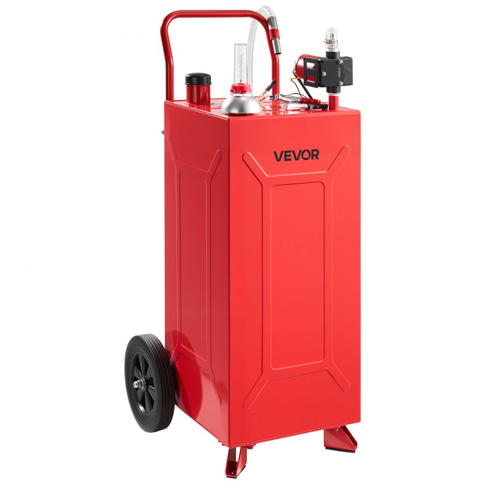 VEVOR 30 Gallon Fuel Gas Caddy, Carbon Steel, Portable Fuel Transfer Storage Tank with Electric Pump & 2 Wheels, Gasoline Diesel Can Container, for Cars, Lawn Mowers, ATVs, Boats, Motorcycles, Red