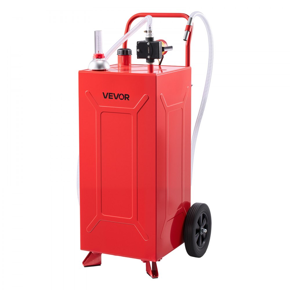 VEVOR 30 Gallon Fuel Gas Caddy, Carbon Steel, Portable Fuel Transfer Storage Tank with Electric Pump & 2 Wheels, Gasoline Diesel Can Container, for Cars, Lawn Mowers, ATVs, Boats, Motorcycles, Red