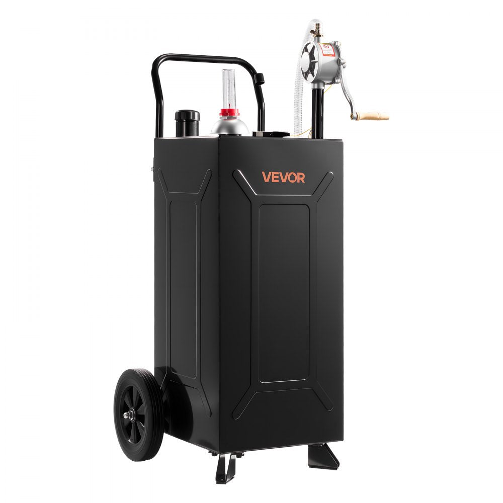 VEVOR 30 Gallon Fuel Gas Caddy, Carbon Steel, Portable Fuel Transfer Storage Tank with Manual Pump & 2 Wheels, Gasoline Diesel Can Container, for Cars, Lawn Mowers, ATVs, Boats, Motorcycles, Black