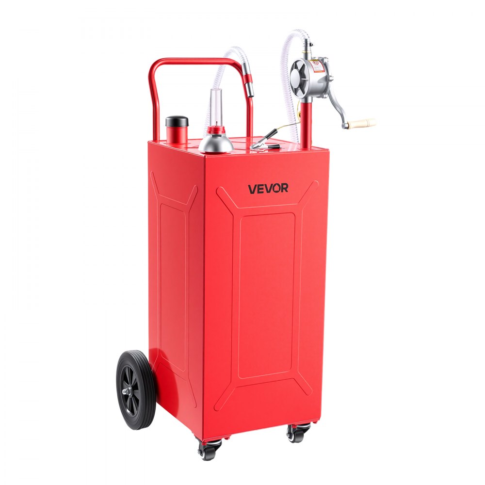VEVOR 35 Gallon Fuel Gas Caddy, Carbon Steel, Portable Fuel Transfer Storage Tank with Manual Pump and 4 Wheels, Gasoline Diesel Can Container, for Cars, Lawn Mowers, ATVs, Boats, Motorcycles, Red