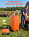 VEVOR 35 Gallon Fuel Gas Caddy, Carbon Steel, Portable Fuel Transfer Storage Tank with Manual Pump & 4 Wheels, Gasoline Diesel Can Container, for Cars, Lawn Mowers, ATVs, Boats, Motorcycles, Orange