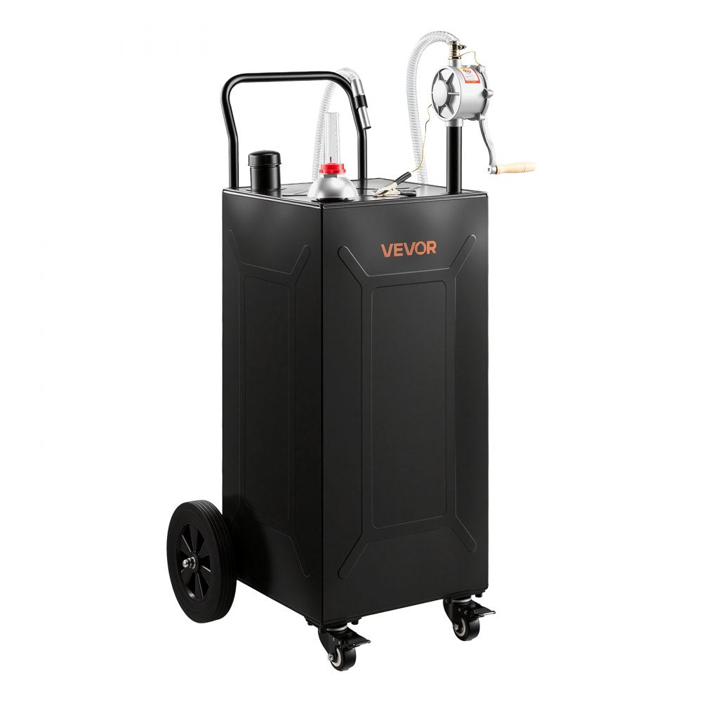 Vevor Fuel Gas Caddy 30 Gallon Portable Carbon Steel Fuel Transfer Tank with Manual Pump and 4 Wheels New