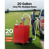 VEVOR 20 Gallon Fuel Caddy, Gasoline & Diesel Fuel Tank with Manual Transfer Pump, Portable Fuel Storage Tank with 2 Wheels & 10 ft Hose, Gas Caddy for Cars, Lawn Mowers, ATVs, Boats, More, Red
