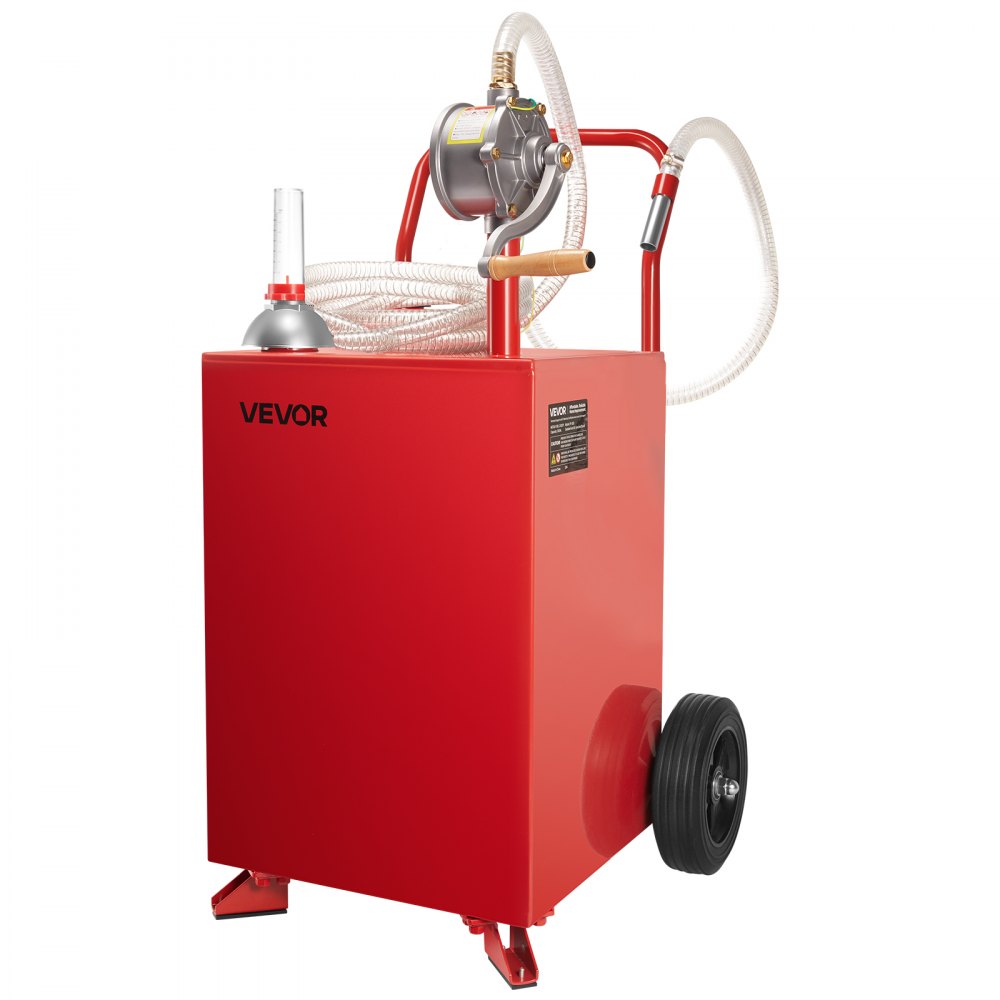 VEVOR 20 Gallon Fuel Caddy, Gasoline & Diesel Fuel Tank with Manual Transfer Pump, Portable Fuel Storage Tank with 2 Wheels & 10 ft Hose, Gas Caddy for Cars, Lawn Mowers, ATVs, Boats, More, Red