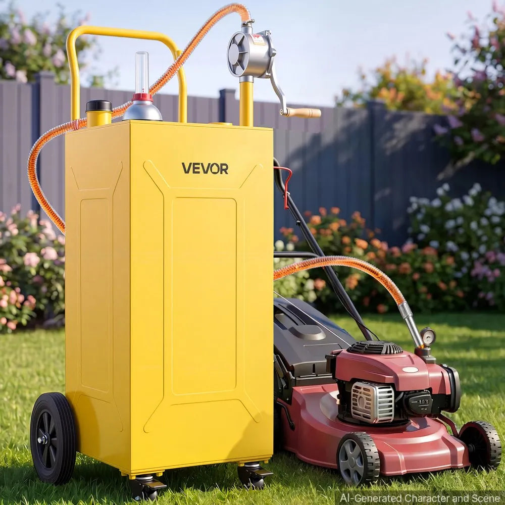 VEVOR 30 Gallon Fuel Gas Caddy, Carbon Steel, Portable Fuel Transfer Storage Tank with Manual Pump & 4 Wheels, Gasoline Diesel Can Container, for Cars, Lawn Mowers, ATVs, Boats, Motorcycles, Yellow