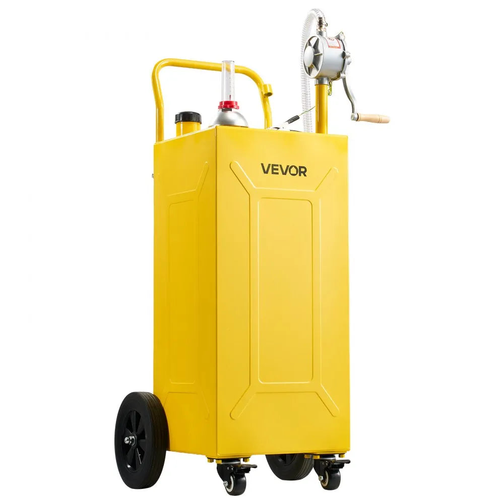 VEVOR 30 Gallon Fuel Gas Caddy, Carbon Steel, Portable Fuel Transfer Storage Tank with Manual Pump & 4 Wheels, Gasoline Diesel Can Container, for Cars, Lawn Mowers, ATVs, Boats, Motorcycles, Yellow