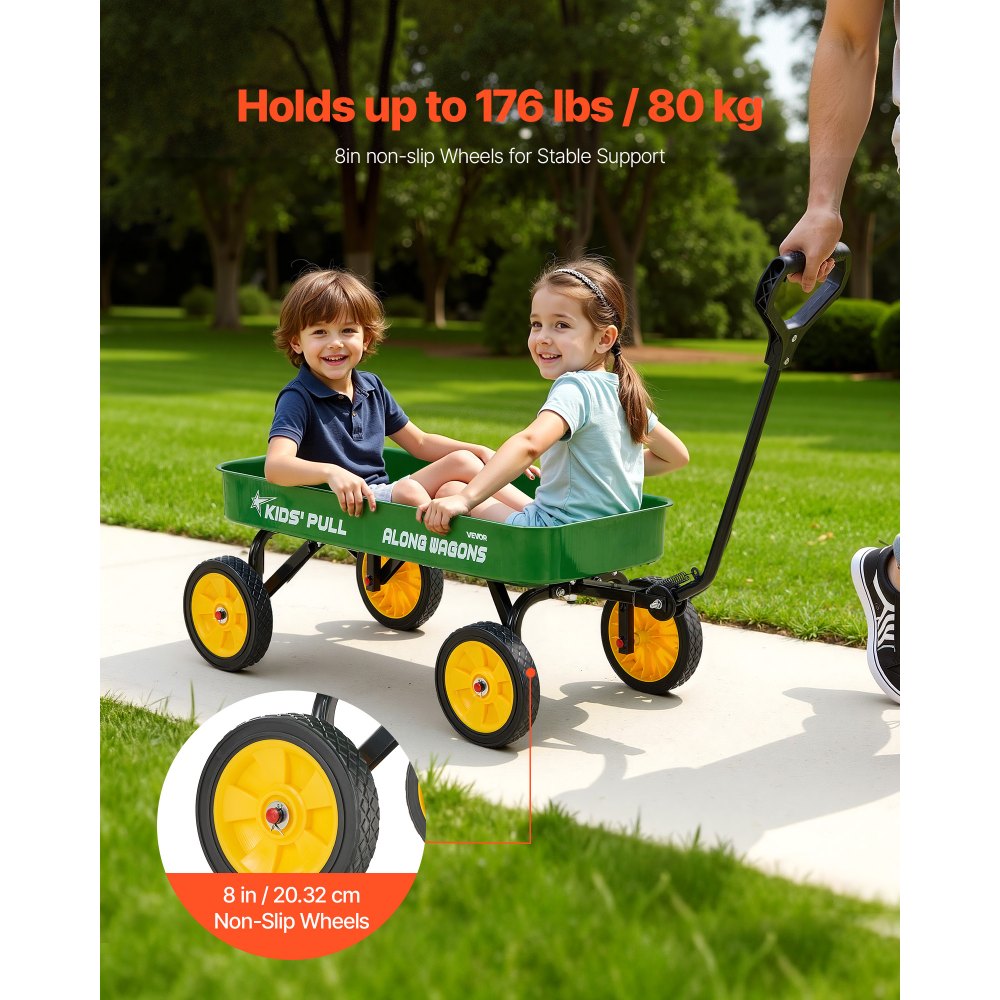 VEVOR Pull-Along Wagon for Kids, 39 inch Toddler Wagons, Supports up to 176 lbs, All-Terrain Wagons with Handle, Utility Wagon Cart Birthday Present for Kids Gardening Beach Camping, Green
