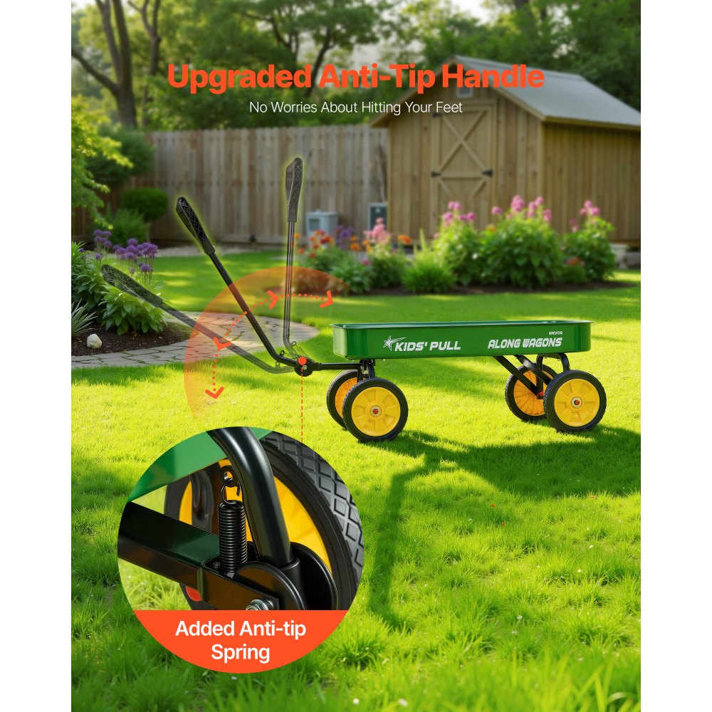 VEVOR Pull-Along Wagon for Kids, 39 inch Toddler Wagons, Supports up to 176 lbs, All-Terrain Wagons with Handle, Utility Wagon Cart Birthday Present for Kids Gardening Beach Camping, Green